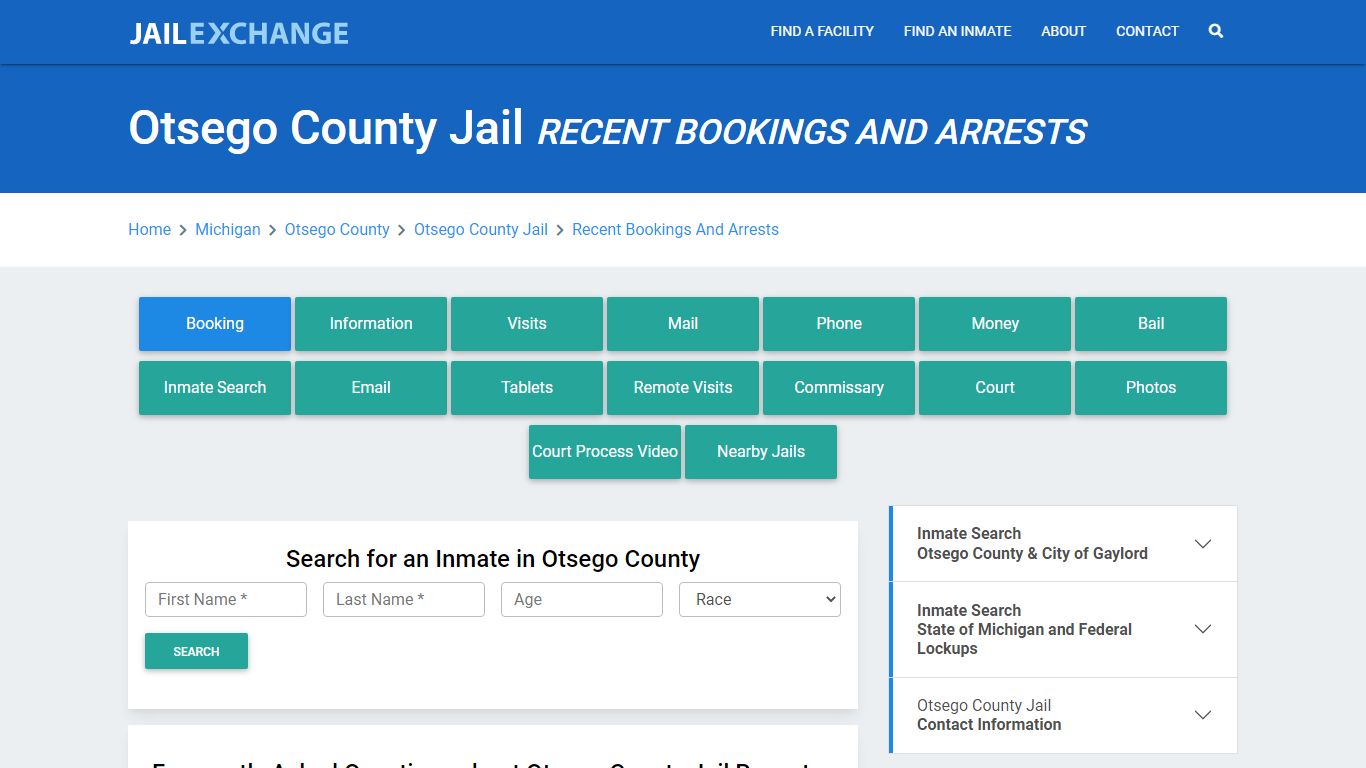 Otsego County Jail MI Recent Arrests and Bookings - Jail Exchange